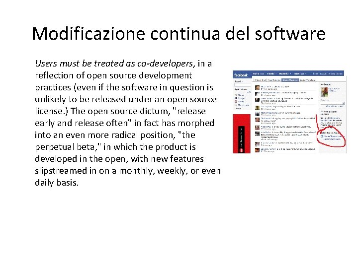 Modificazione continua del software Users must be treated as co-developers, in a reflection of