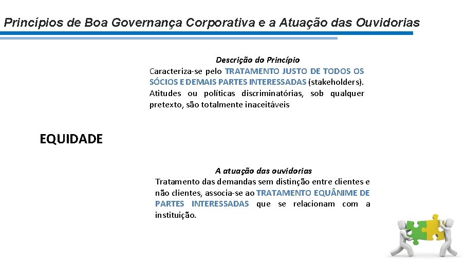 Princípios de Boa Governança Corporativa e a Atuação das Ouvidorias Descrição do Princípio Caracteriza-se