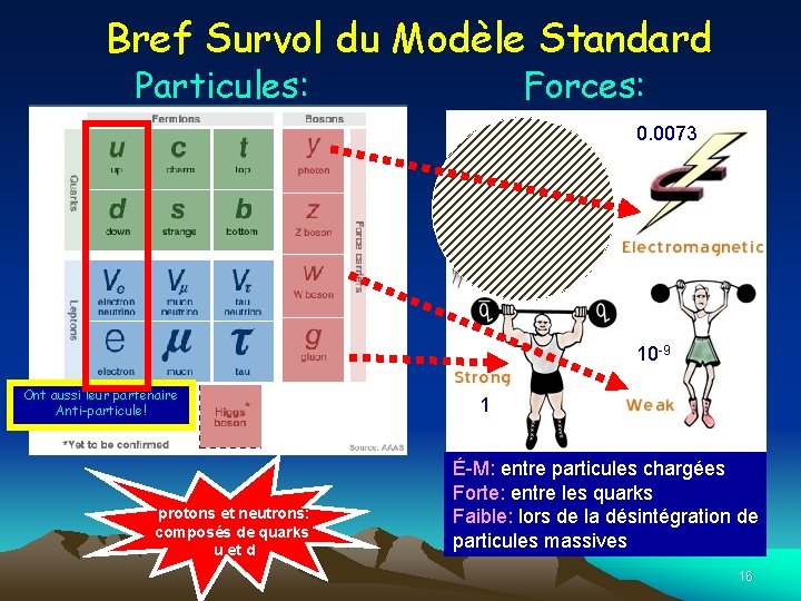 Bref Survol du Modèle Standard Particules: Forces: 0. 0073 10 -38 10 -9 Ont