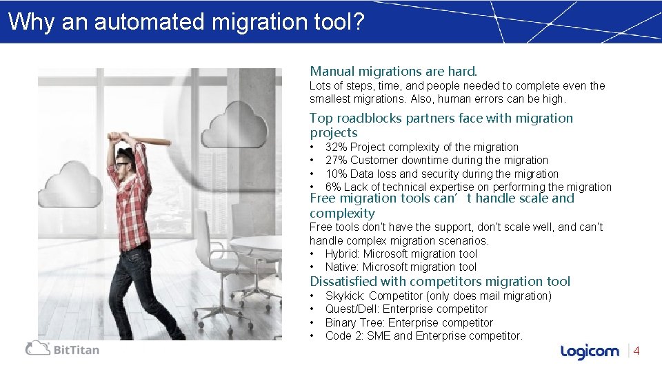 Why an automated migration tool? Manual migrations are hard. Lots of steps, time, and