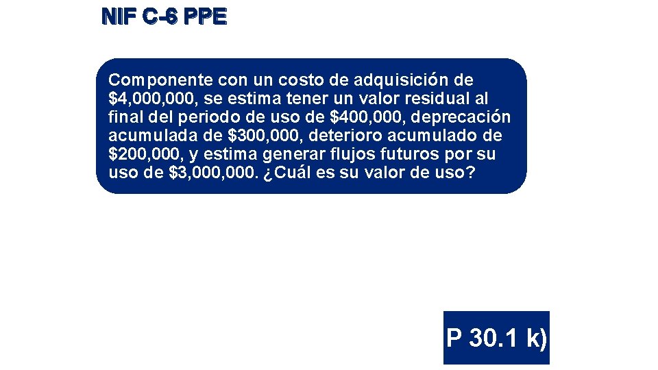 NIF C-6 PPE Componente con un costo de adquisición de $4, 000, se estima