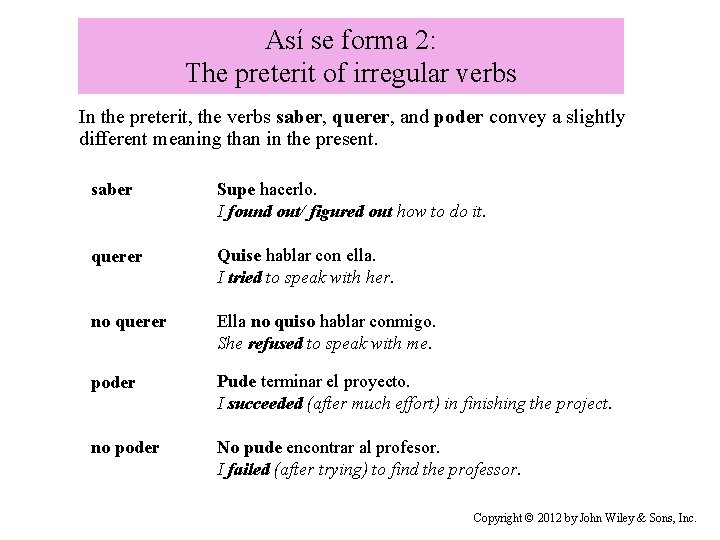 Así se forma 2: The preterit of irregular verbs In the preterit, the verbs