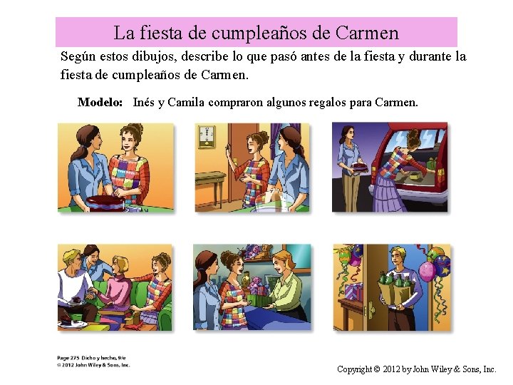 La fiesta de cumpleaños de Carmen Según estos dibujos, describe lo que pasó antes