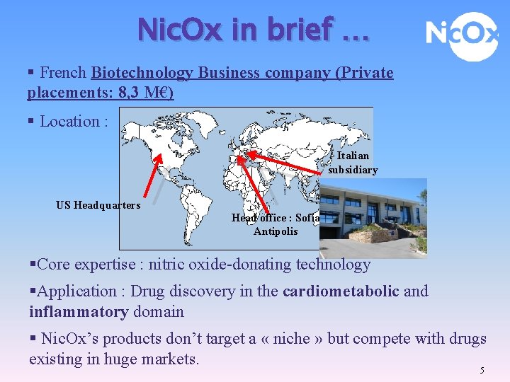 Nic. Ox in brief … § French Biotechnology Business company (Private placements: 8, 3