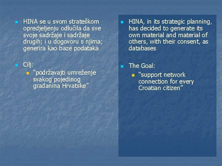 n n HINA se u svom strateškom opredjeljenju odlučila da sve svoje sadržaje i