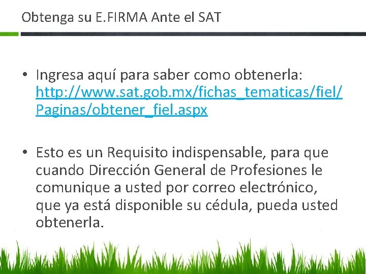 Obtenga su E. FIRMA Ante el SAT • Ingresa aquí para saber como obtenerla: