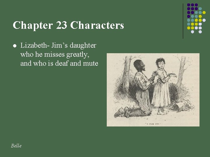 Chapter 23 Characters l Lizabeth- Jim’s daughter who he misses greatly, and who is