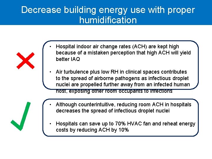 Decrease building energy use with proper humidification • Hospital indoor air change rates (ACH)