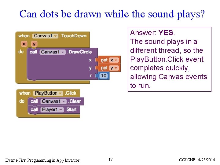 Can dots be drawn while the sound plays? Answer: YES. The sound plays in