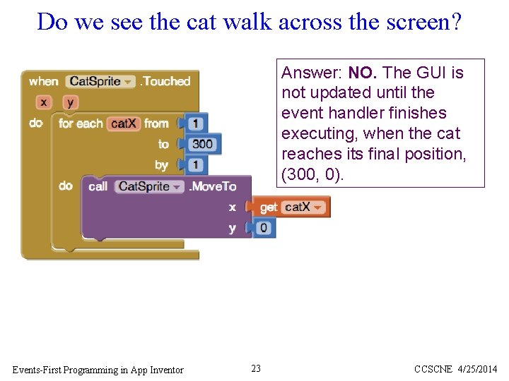 Do we see the cat walk across the screen? Answer: NO. The GUI is
