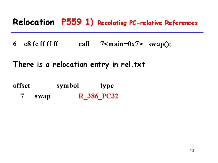 Relocation P 559 1) 6 e 8 fc ff ff ff call Recolating PC-relative