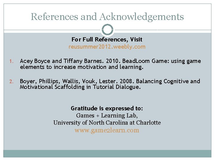 References and Acknowledgements For Full References, Visit reusummer 2012. weebly. com 1. Acey Boyce