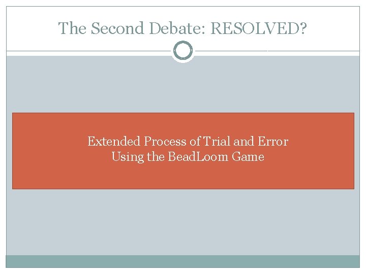 The Second Debate: RESOLVED? �Extended Process of Trial and Error �Using the Bead. Loom