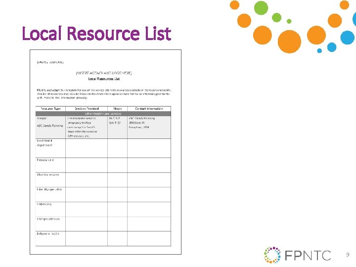 Local Resource List 9 