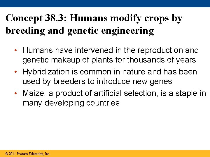 Concept 38. 3: Humans modify crops by breeding and genetic engineering • Humans have