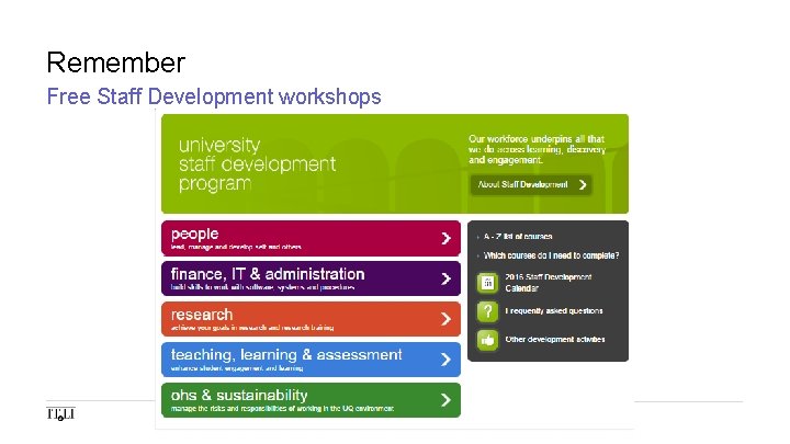 Remember Free Staff Development workshops 