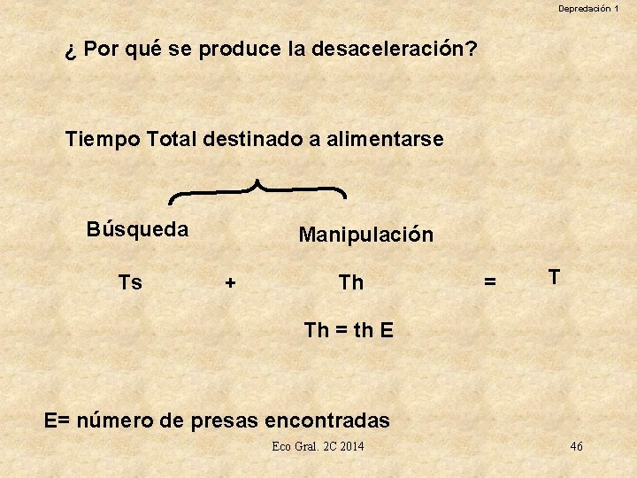 Depredación 1 ¿ Por qué se produce la desaceleración? Tiempo Total destinado a alimentarse