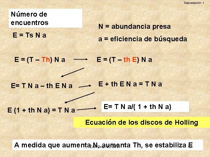 Depredación 1 Número de encuentros E = Ts N a E = (T –