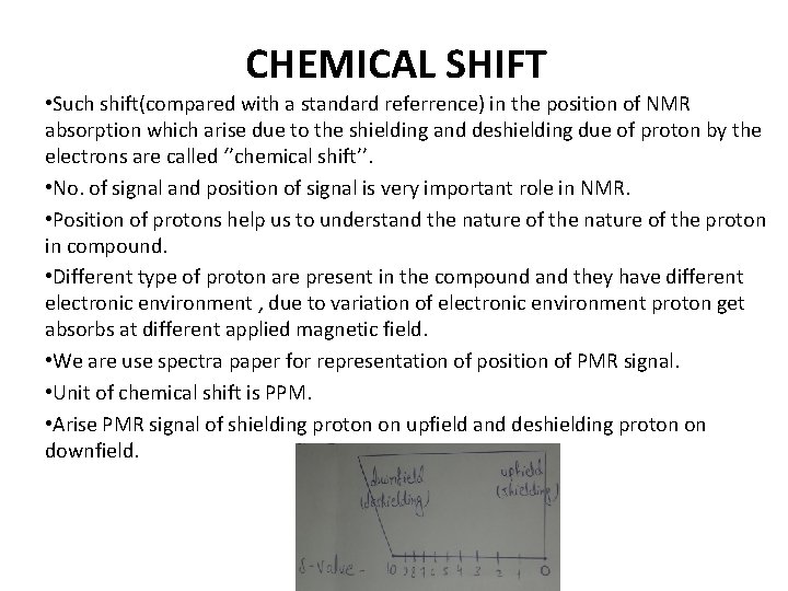CHEMICAL SHIFT • Such shift(compared with a standard referrence) in the position of NMR
