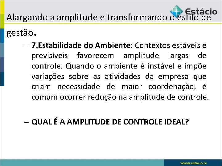 Alargando a amplitude e transformando o estilo de gestão. – 7. Estabilidade do Ambiente: