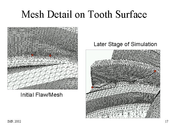 Mesh Detail on Tooth Surface Later Stage of Simulation Initial Flaw/Mesh IMR 2002 17