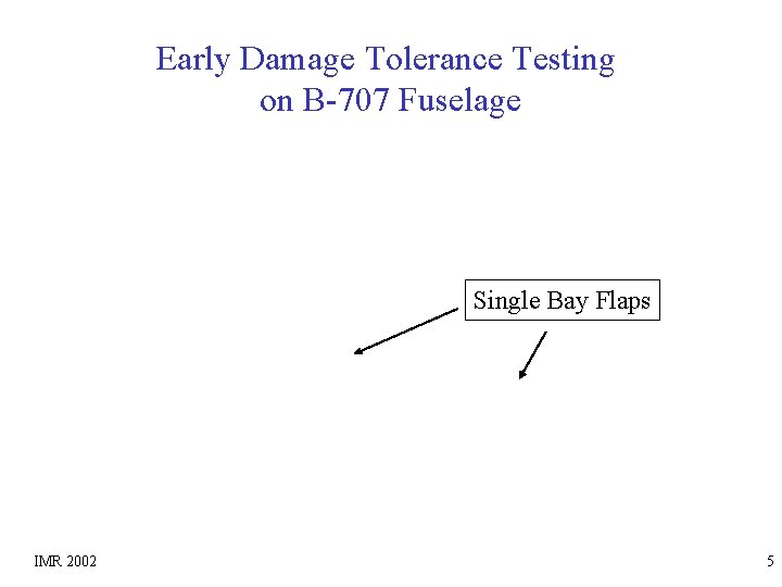 Early Damage Tolerance Testing on B-707 Fuselage Single Bay Flaps IMR 2002 5 