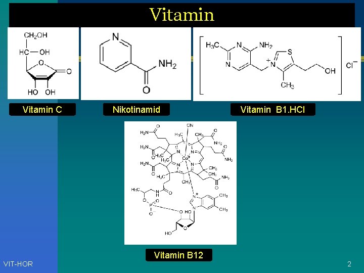 Vitamin C Nikotinamid Vitamin B 1. HCl Vitamin B 12 VIT-HOR 2 