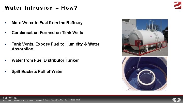 Water Intrusion – How? ▪ More Water in Fuel from the Refinery ▪ Condensation