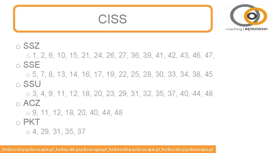 CISS o SSZ o 1, 2, 6, 10, 15, 21, 24, 26, 27, 36,