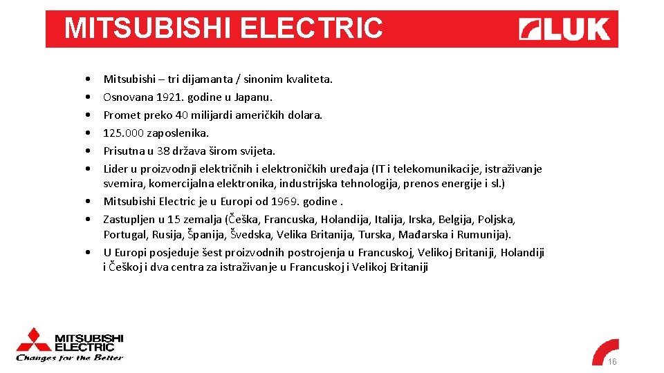 MITSUBISHI ELECTRIC • • • Mitsubishi – tri dijamanta / sinonim kvaliteta. Osnovana 1921.