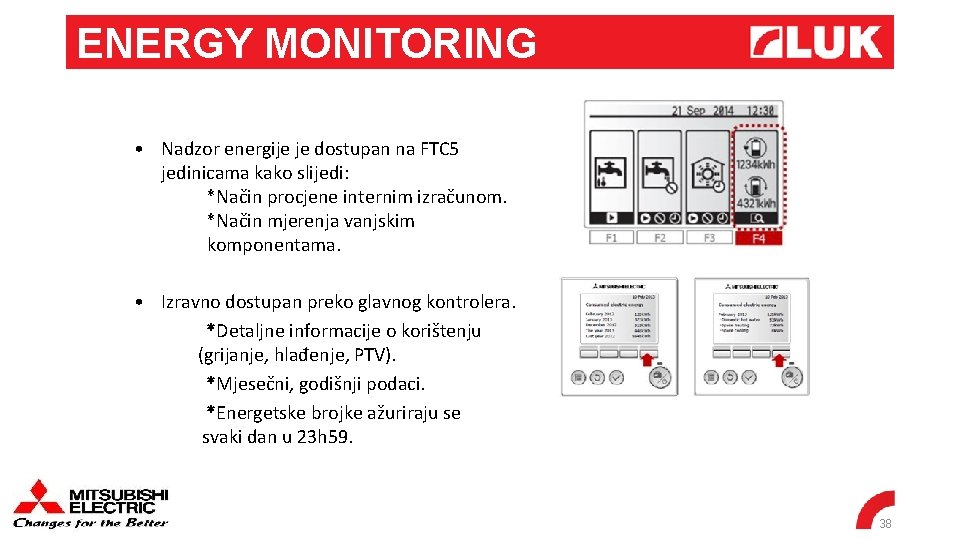 ENERGY MONITORING • Nadzor energije je dostupan na FTC 5 jedinicama kako slijedi: *Način