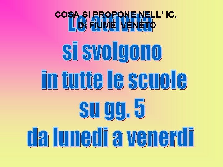 COSA SI PROPONE NELL’ IC. Di FIUME VENETO 