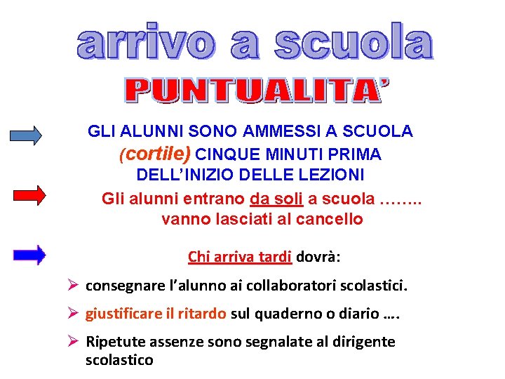 GLI ALUNNI SONO AMMESSI A SCUOLA (cortile) CINQUE MINUTI PRIMA DELL’INIZIO DELLE LEZIONI Gli