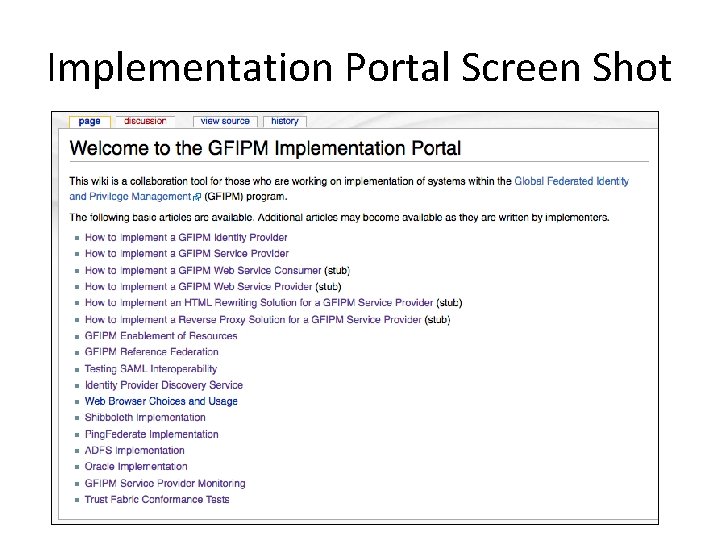Implementation Portal Screen Shot 