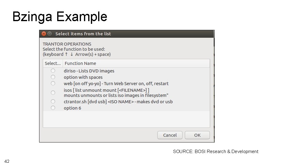 Bzinga Example SOURCE: BOSI Research & Development 42 