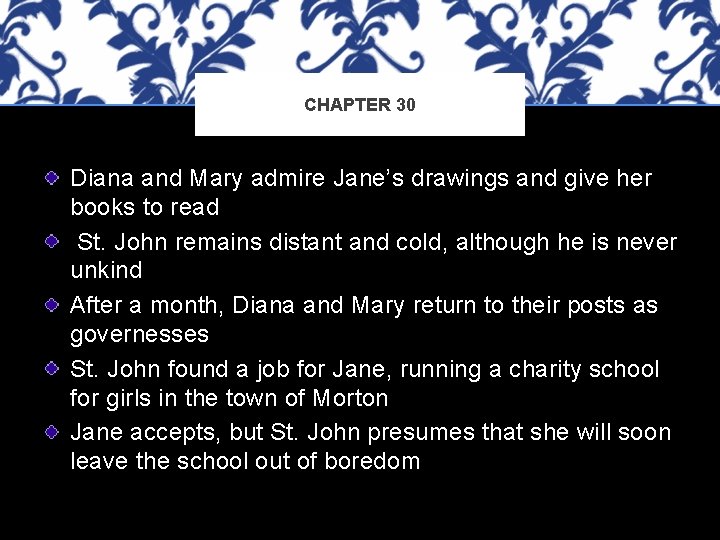 CHAPTER 30 Diana and Mary admire Jane’s drawings and give her books to read