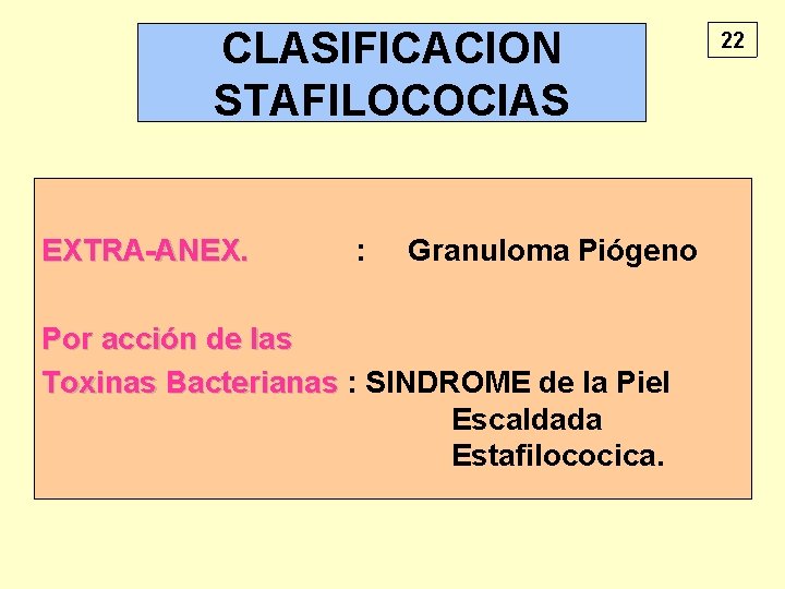 CLASIFICACION STAFILOCOCIAS EXTRA-ANEX. : Granuloma Piógeno Por acción de las Toxinas Bacterianas : SINDROME