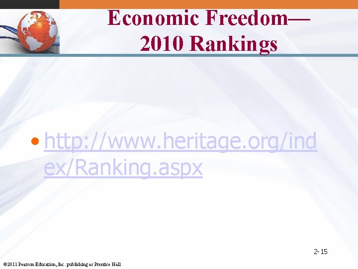 Economic Freedom— 2010 Rankings • http: //www. heritage. org/ind ex/Ranking. aspx 2 -15 ©