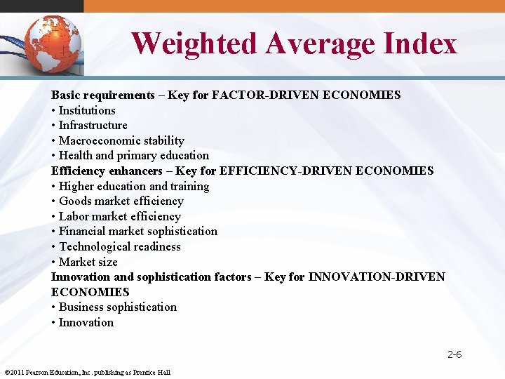 Weighted Average Index Basic requirements – Key for FACTOR-DRIVEN ECONOMIES • Institutions • Infrastructure