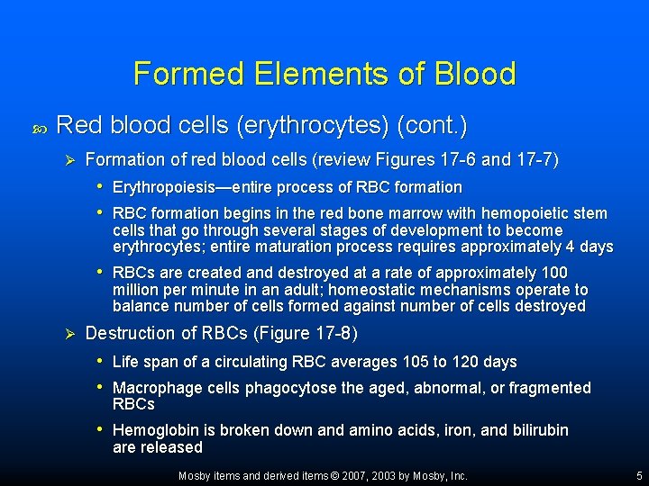 Formed Elements of Blood Red blood cells (erythrocytes) (cont. ) Ø Formation of red