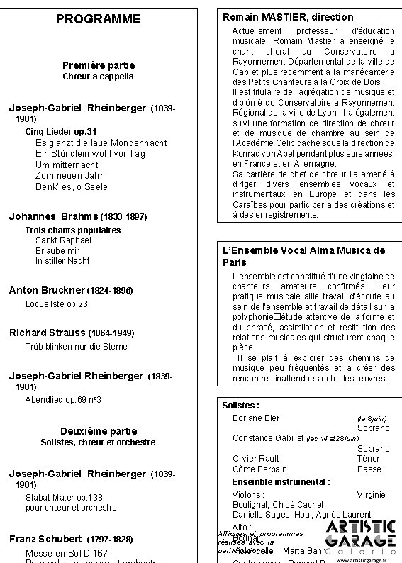 PROGRAMME Première partie Chœur a cappella Joseph-Gabriel Rheinberger (18391901) Cinq Lieder op. 31 Es