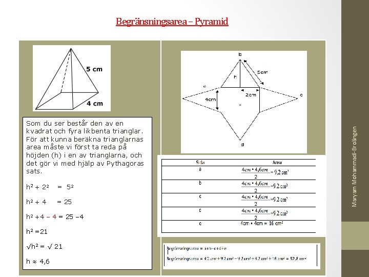 Som du ser består den av en kvadrat och fyra likbenta trianglar. För att