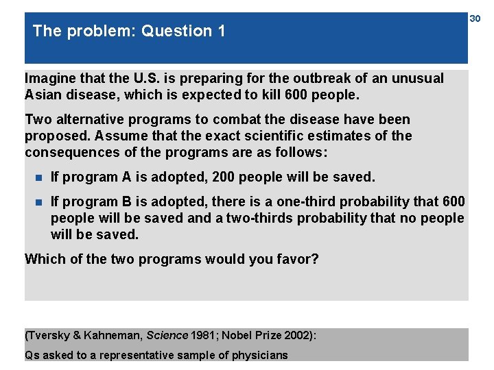 The problem: Question 1 Imagine that the U. S. is preparing for the outbreak