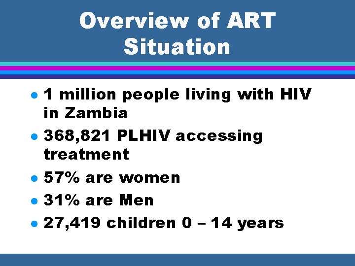 Overview of ART Situation l l l 1 million people living with HIV in