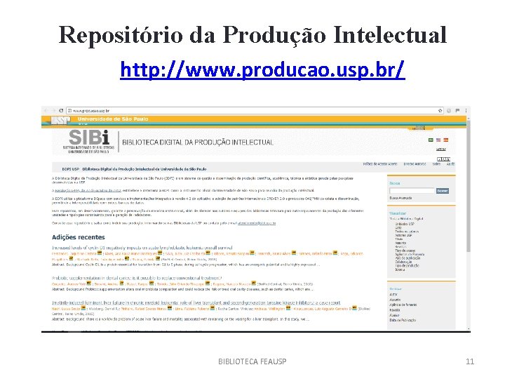 Repositório da Produção Intelectual http: //www. producao. usp. br/ BIBLIOTECA FEAUSP 11 