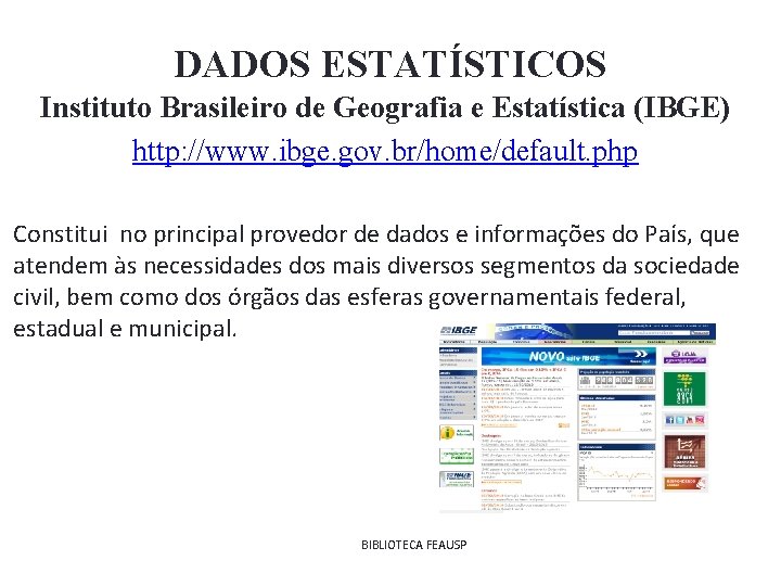 DADOS ESTATÍSTICOS Instituto Brasileiro de Geografia e Estatística (IBGE) http: //www. ibge. gov. br/home/default.