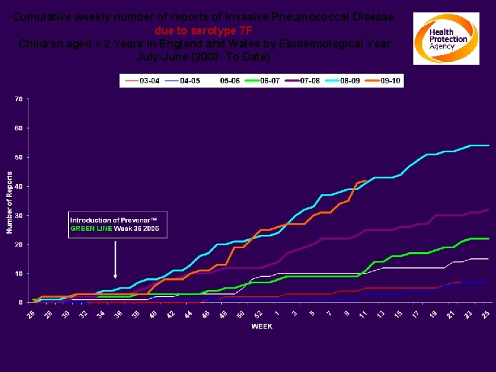 Cumulative weekly number of reports of Invasive Pneumococcal Disease due to serotype 7 F