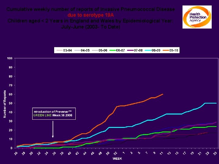 Cumulative weekly number of reports of Invasive Pneumococcal Disease due to serotype 19 A