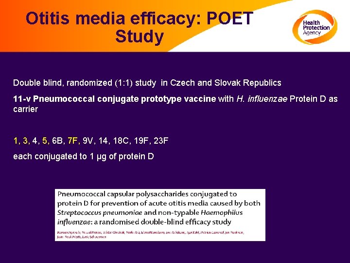 Otitis media efficacy: POET Study Double blind, randomized (1: 1) study in Czech and