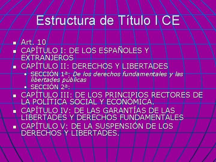 Estructura de Título I CE n n n Art. 10 CAPÍTULO I: DE LOS